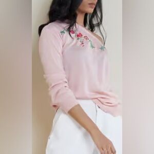 NWT Vintage Yarn Works Silk Angora Beaded Floral Cottage Core Pink Sweater M